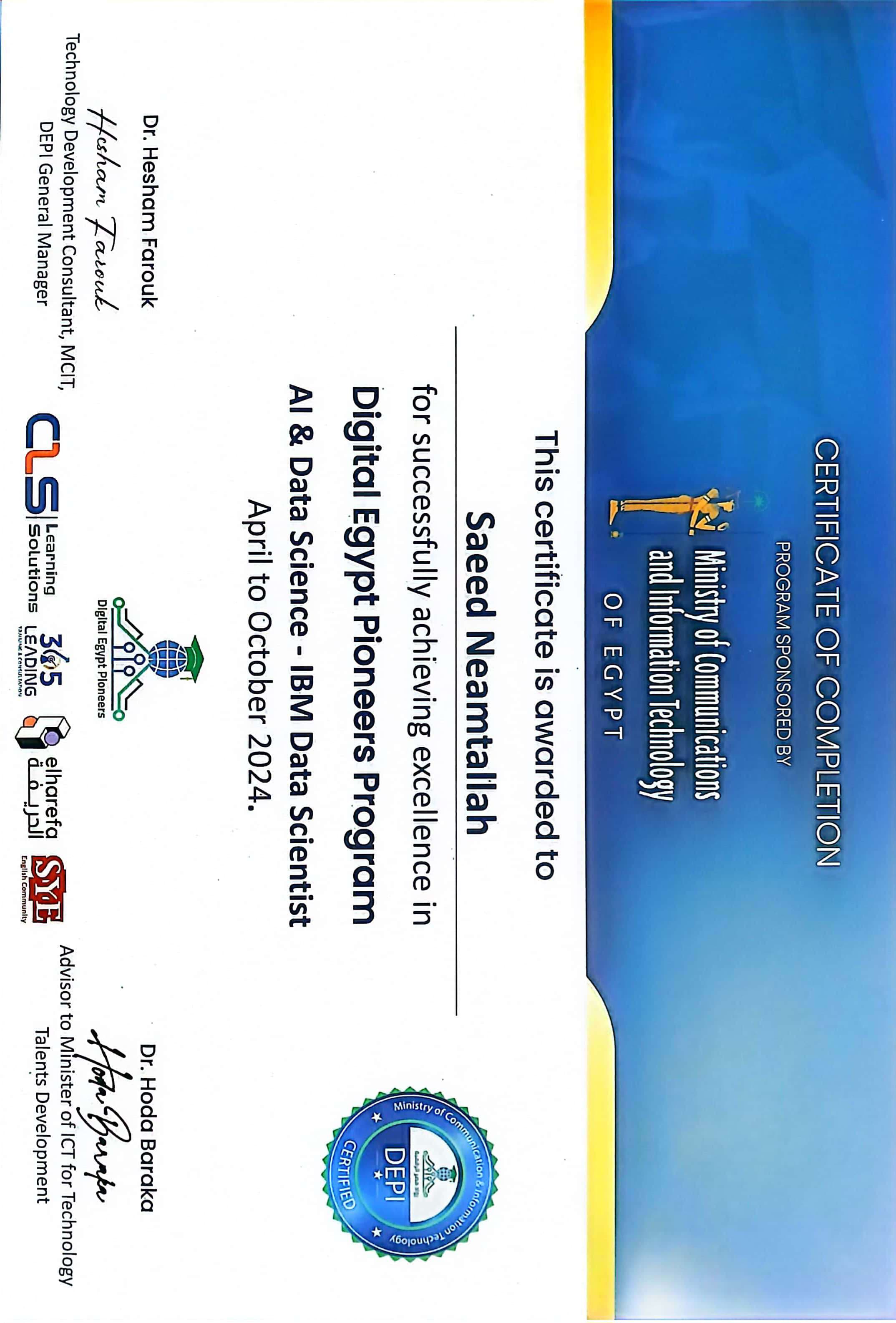 DEPI Data Science Certificate
