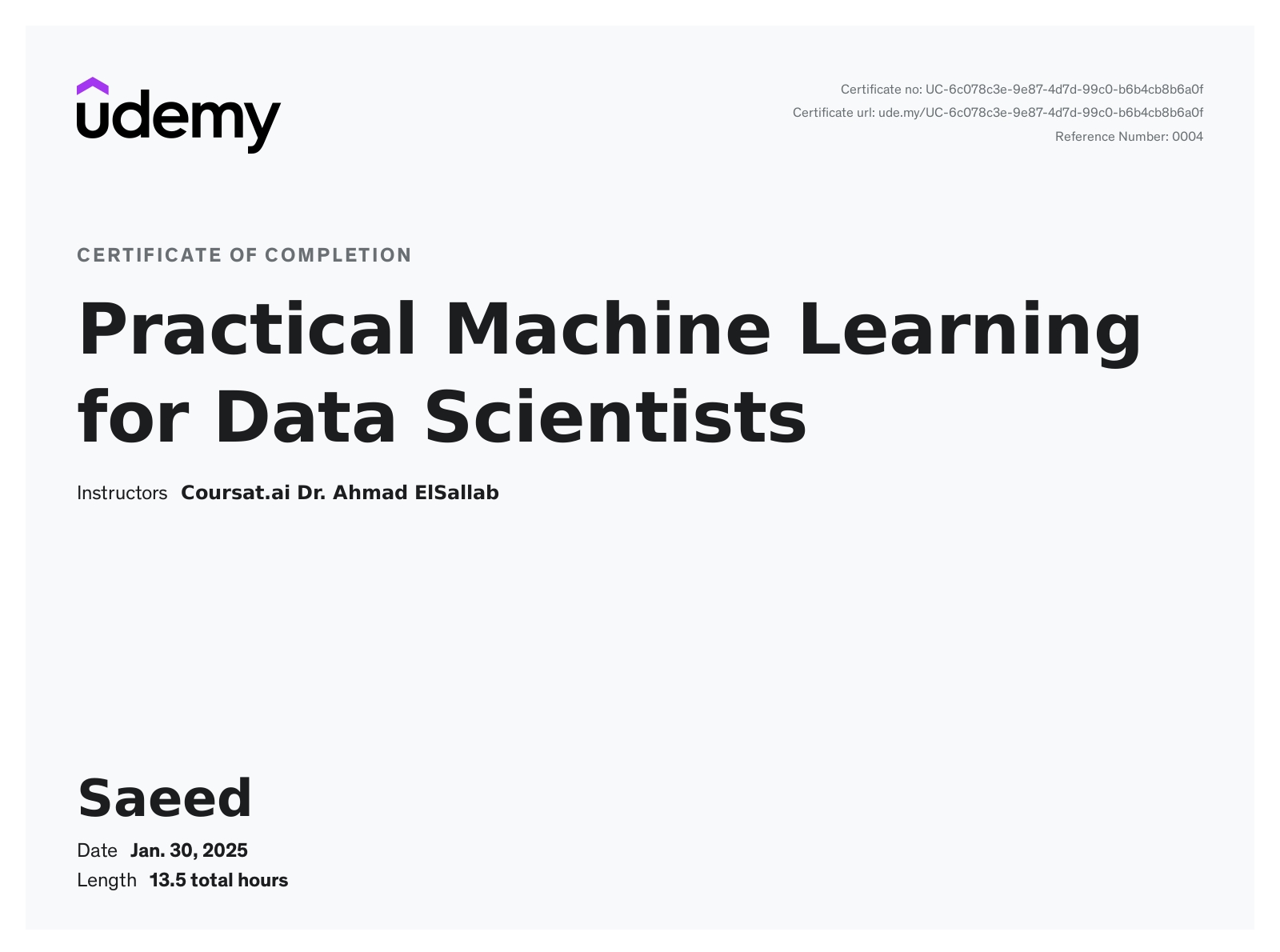 ML Engineering Certificate